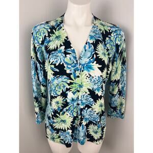 Emaline Blue Green Floral Cardigan XL